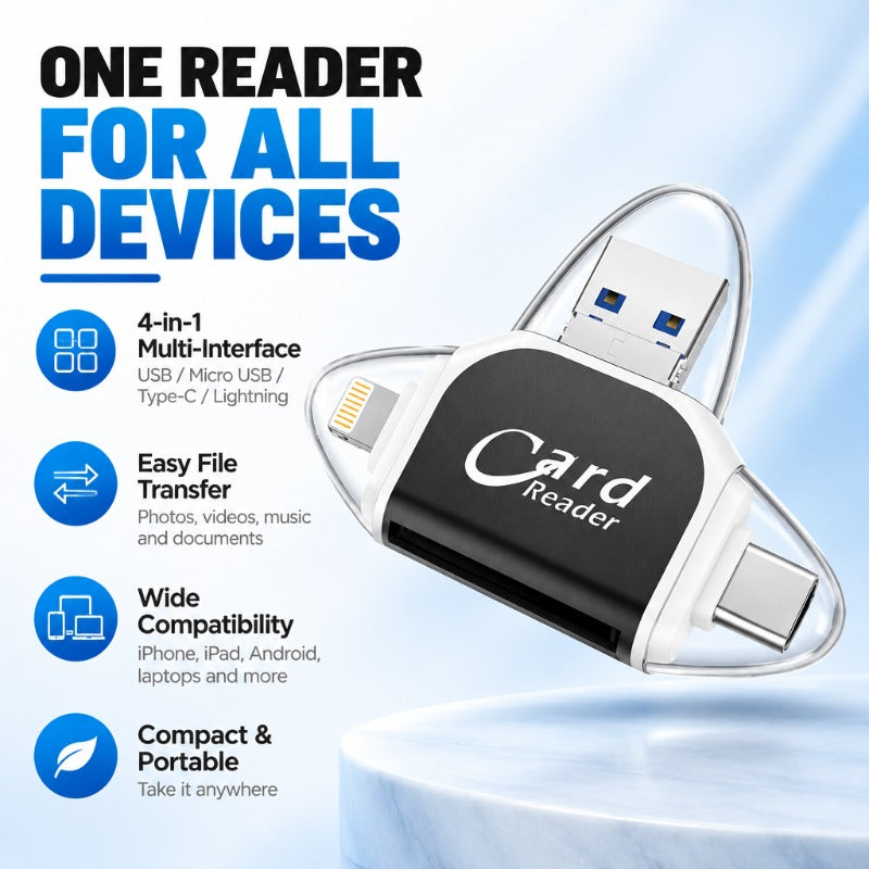 Multi-Port 4 in1 Universal SD TF Card Reader – Bak